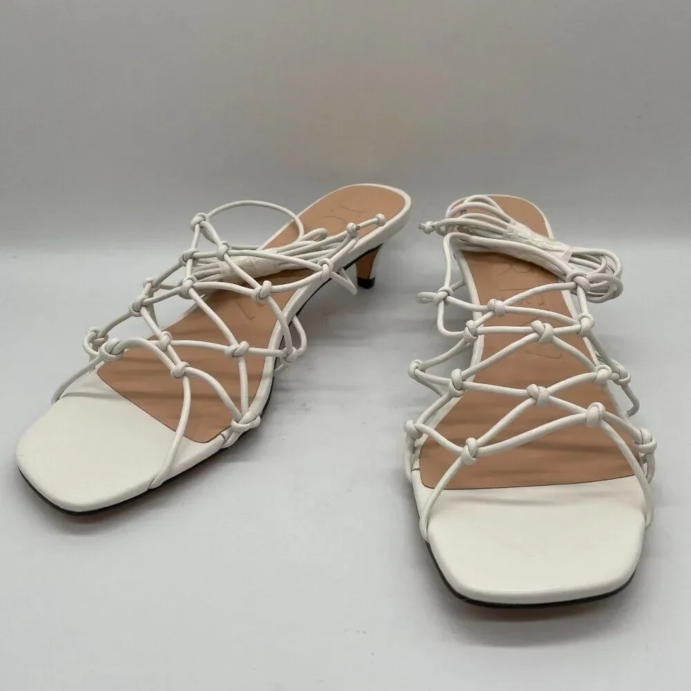 New J.Crew Zadie Knotted Lace Up‎ Kitten Heel Sandal Sz 9 White Leather - Picture 4 of 11